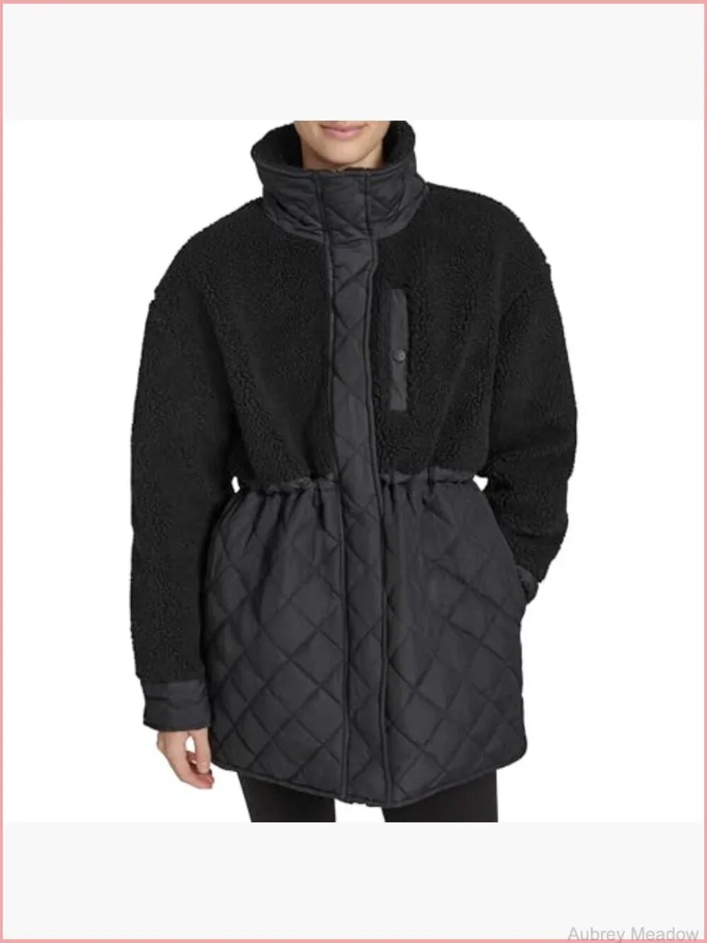 Women's Mixed Media Tunic Length Faux Sherpa Jacket